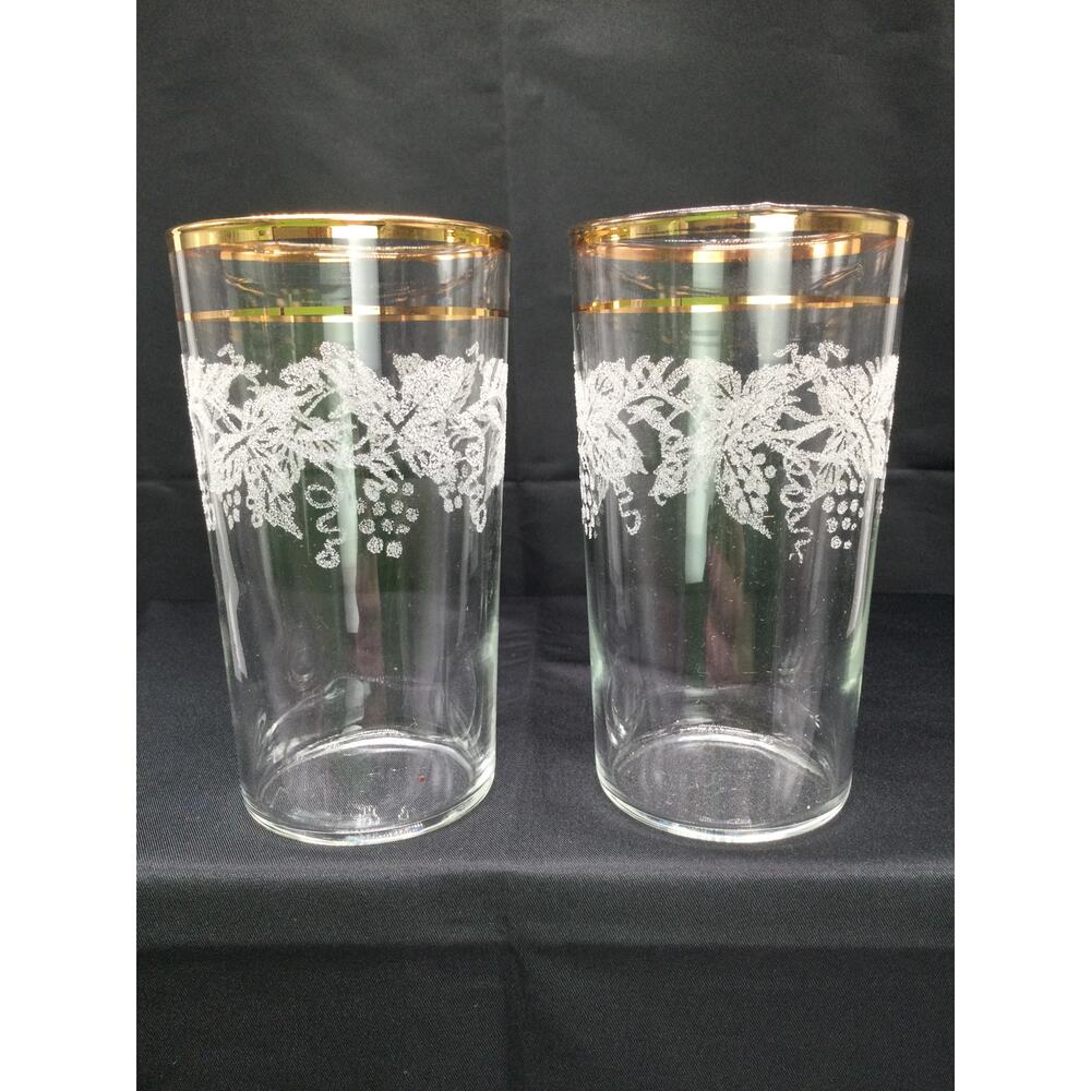 Bartlett Collins 806 Etched Clear Glass Gold Trim 8oz Flat Tumblr Set of 2